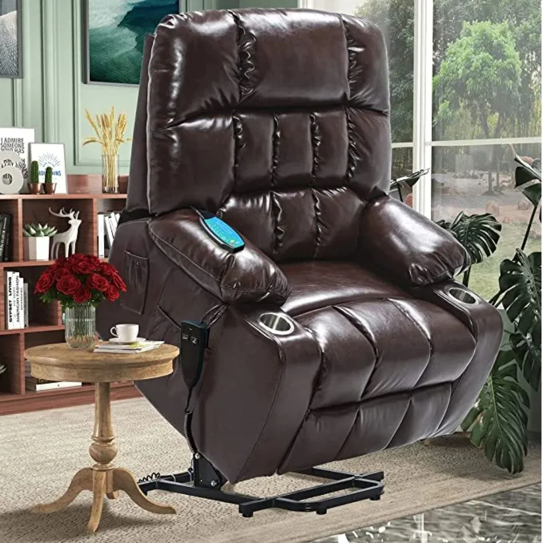 BulkyRiser extra wide lift chair in faux leather brown