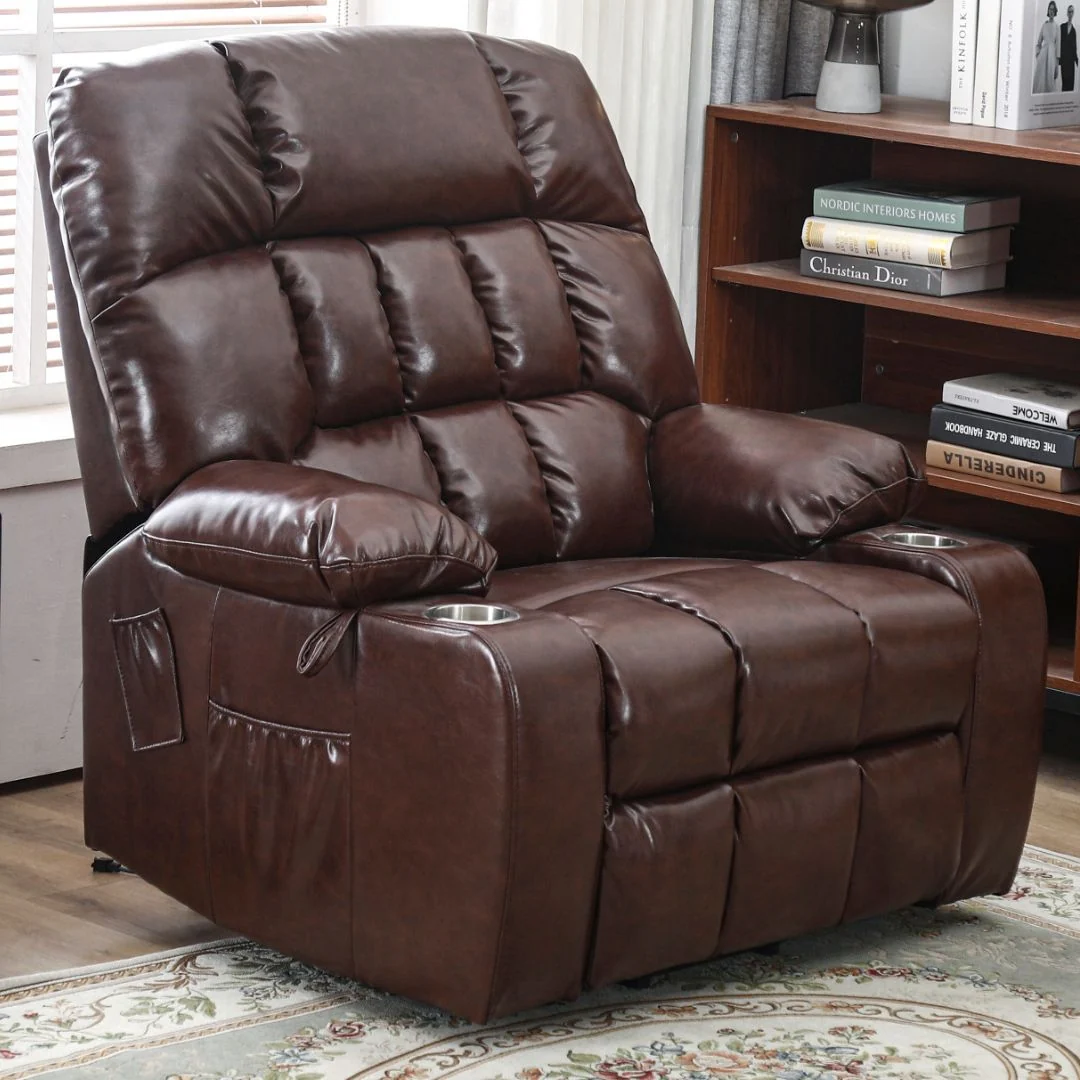 BulkyRiser extra wide lift chair in faux leather brown