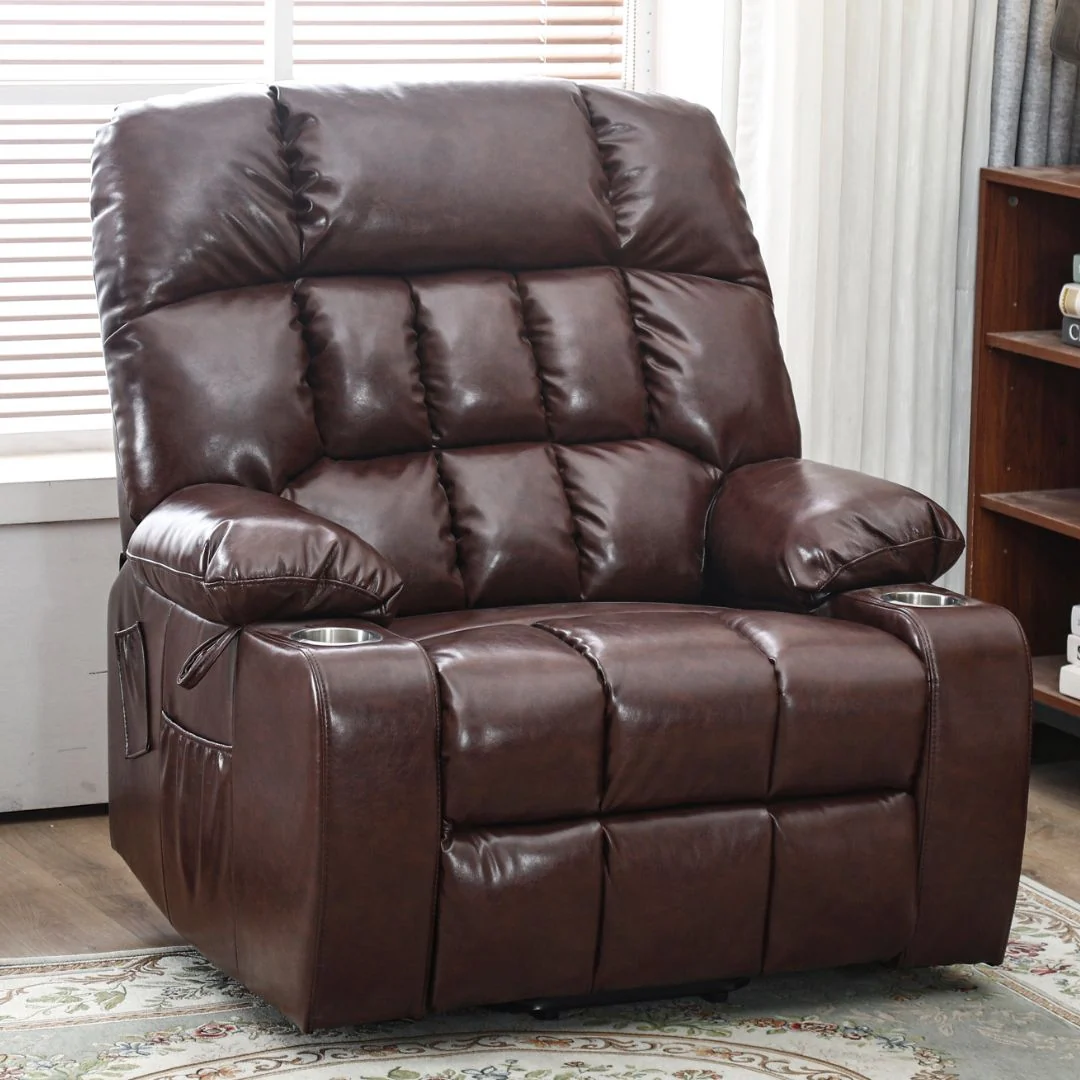 BulkyRiser extra wide lift chair in faux leather brown