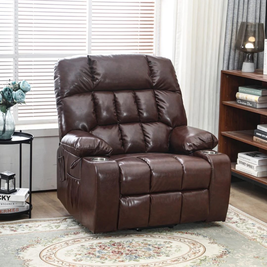 BulkyRiser extra wide lift chair in faux leather brown