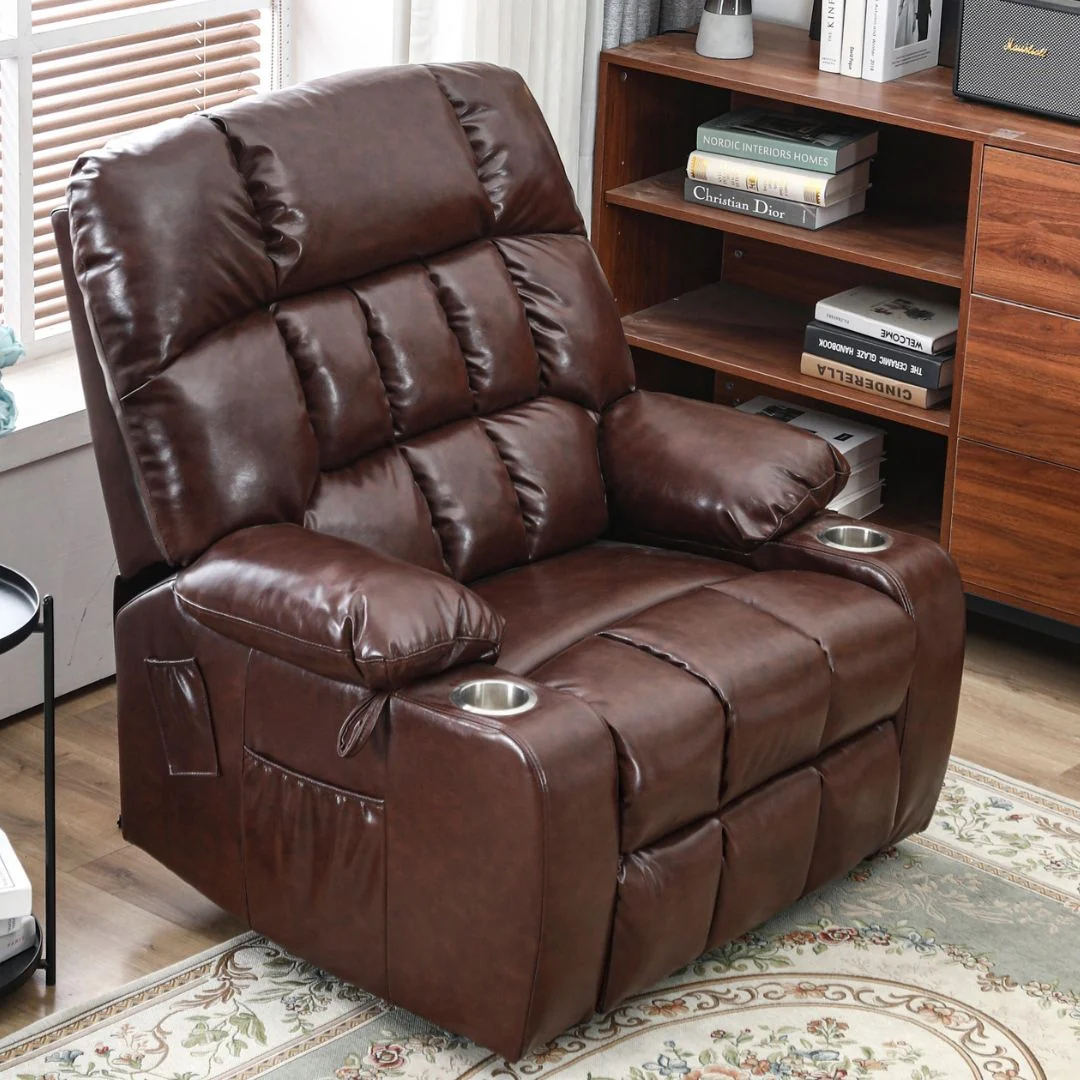 BulkyRiser extra wide lift chair in faux leather brown