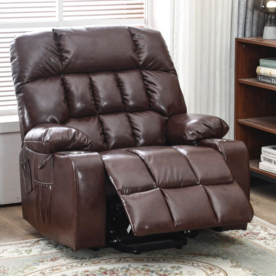BulkyRiser extra wide lift chair in faux leather brown