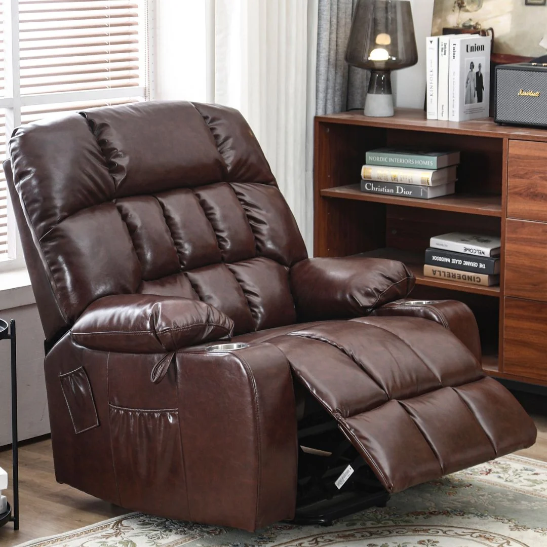 BulkyRiser extra wide lift chair in faux leather brown