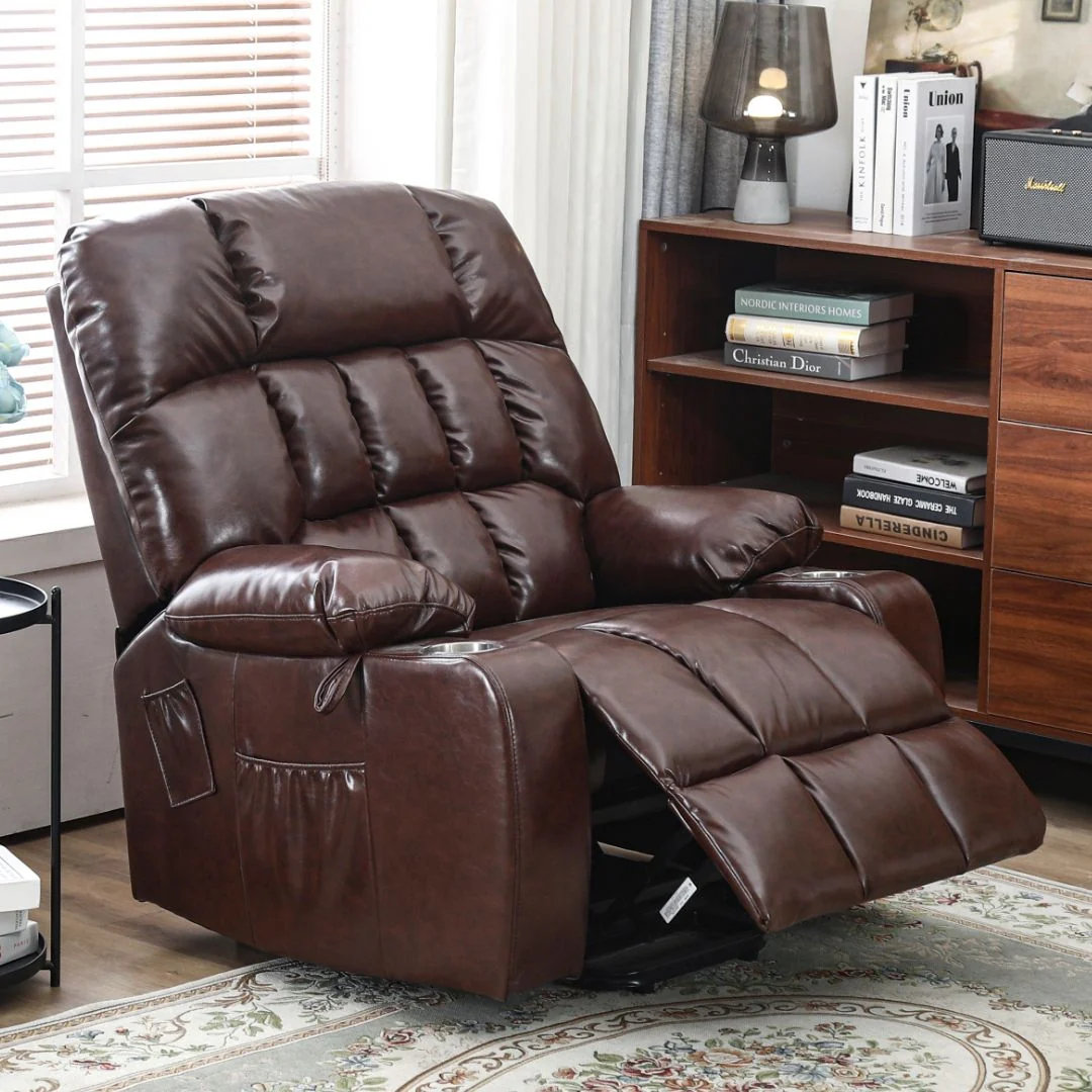 BulkyRiser extra wide lift chair in faux leather brown