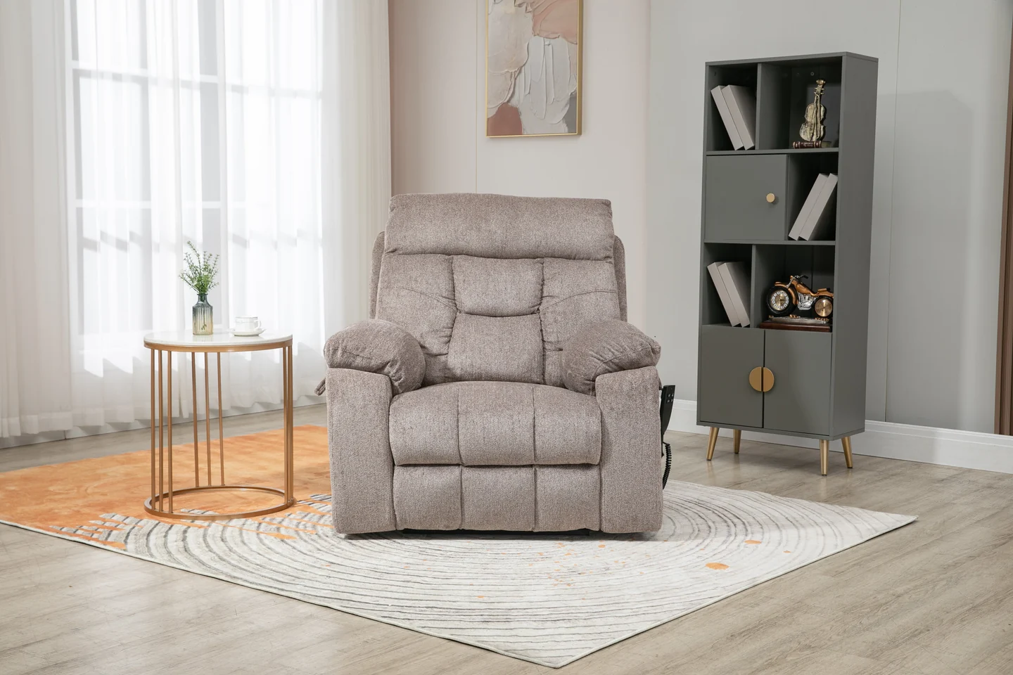 Castle 2.0 lay flat lift chair with heat and massage in light brown