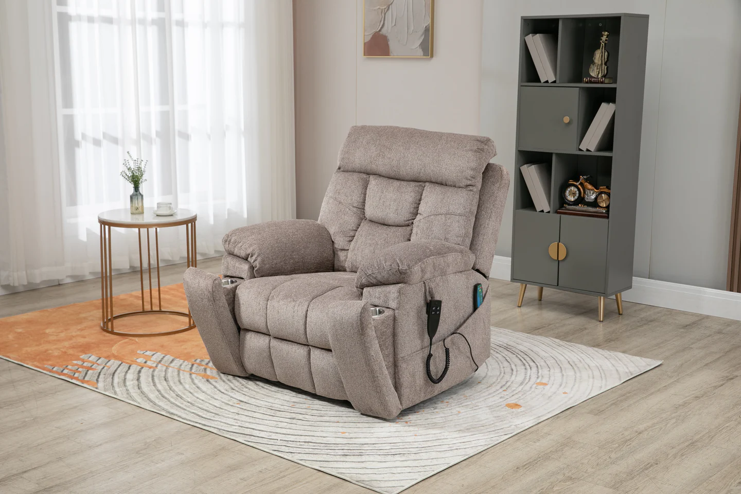 Castle 2.0 lay flat lift chair with heat and massage in light brown