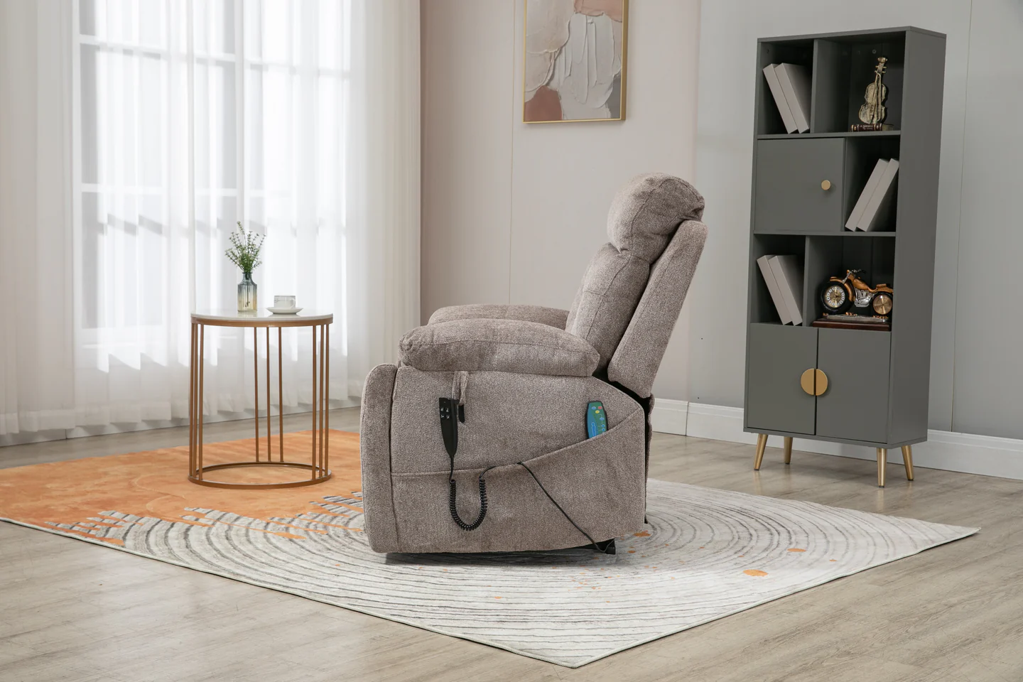 Castle 2.0 lay flat lift chair with heat and massage in light brown