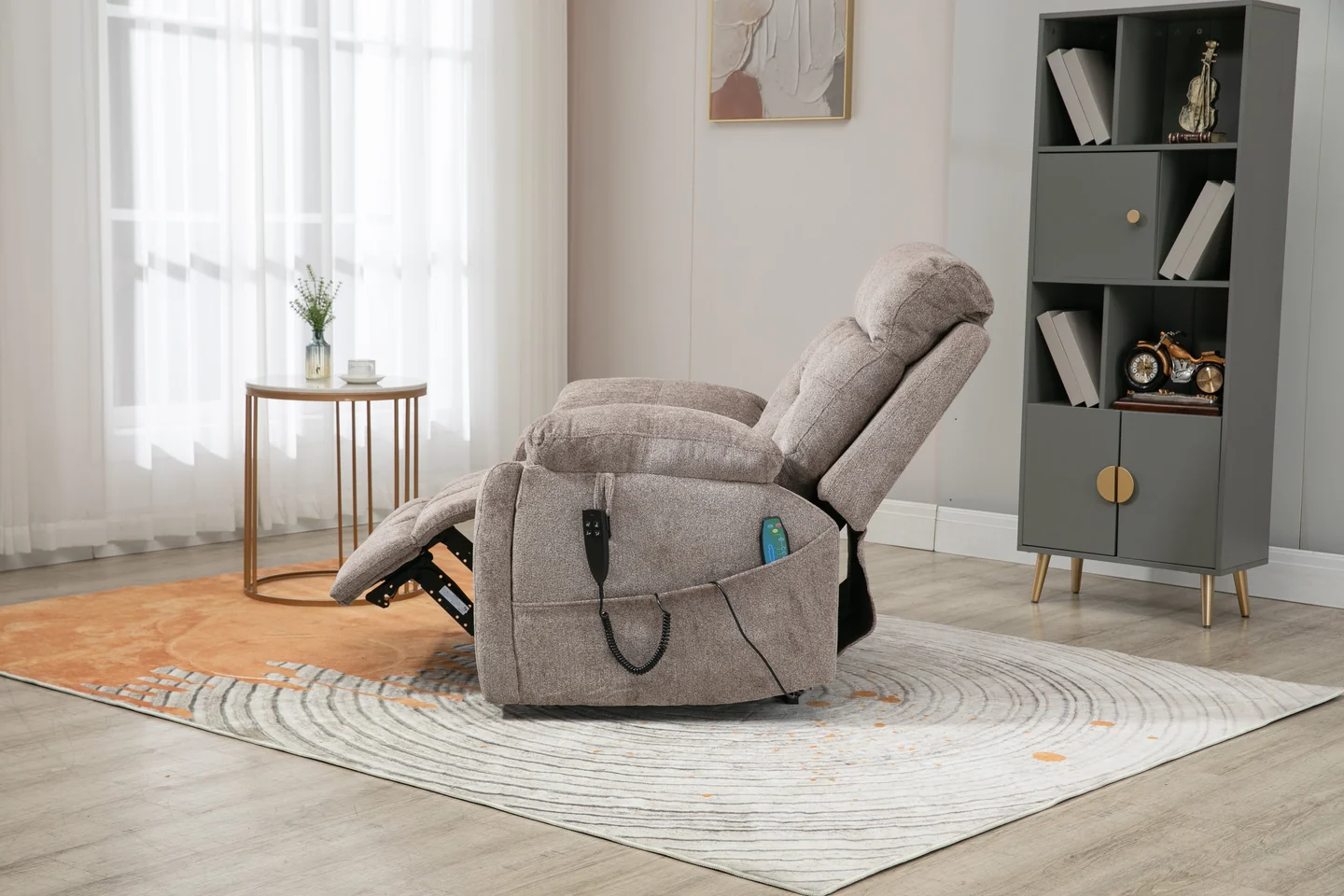 Castle 2.0 lay flat lift chair with heat and massage in light brown