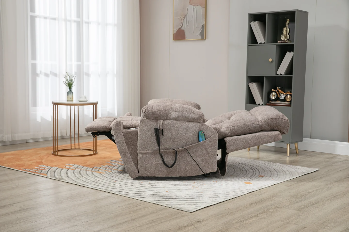 Castle 2.0 lay flat lift chair with heat and massage in light brown