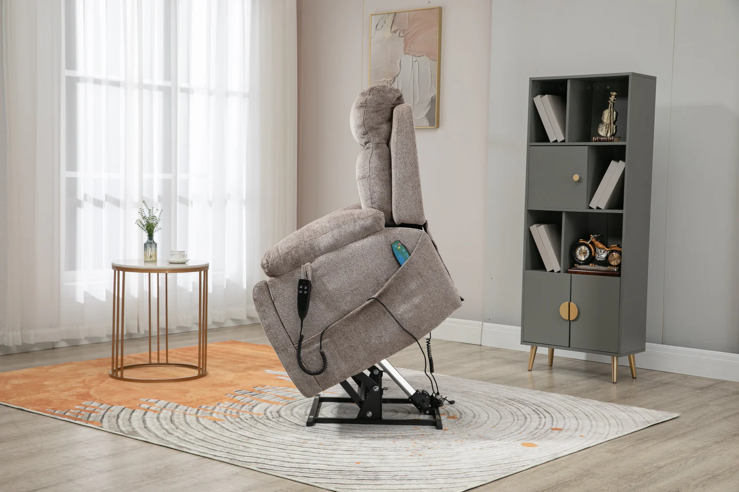 Castle 2.0 lay flat lift chair with heat and massage in light brown