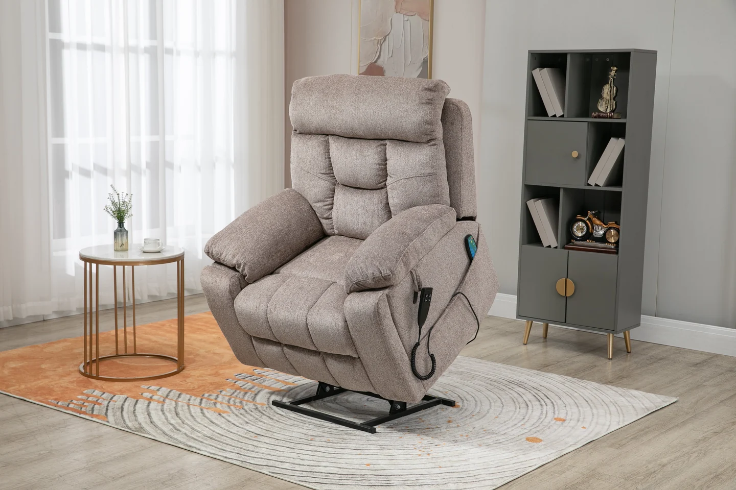 Castle 2.0 lay flat lift chair with heat and massage in light brown