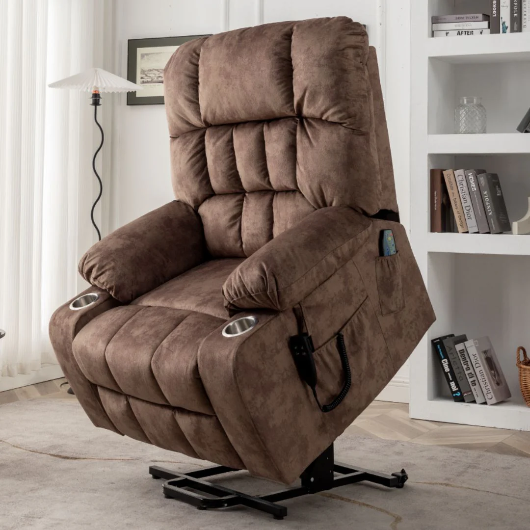 BulkyRiser 2.0 lay flat lift chair with battery backup in brown
